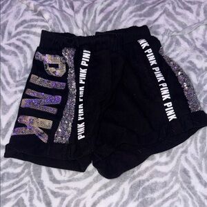 PINK Victoria's Secret Black and Glittery  Athletic Shorts with bling logo